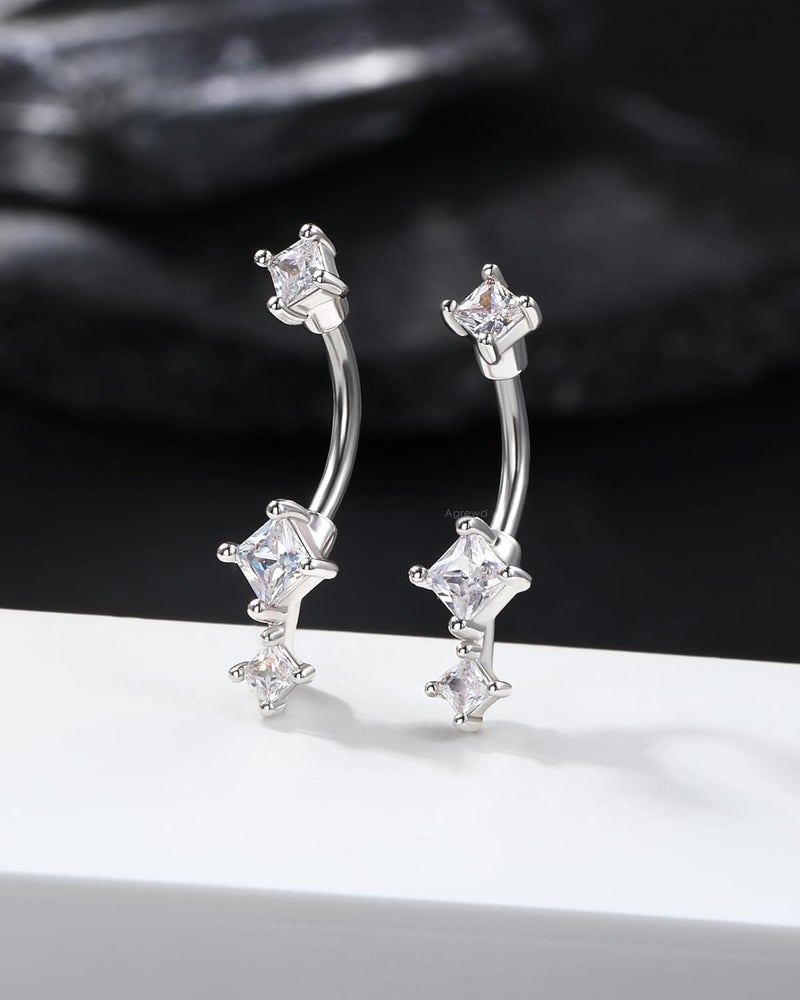 Agrewd Store Minimalist Rook Earrings 8MM Silver Rook Piercing Jewelry Stainless Steel Clear CZ 16G Belly Button Ring Curved Barbell - Image 4